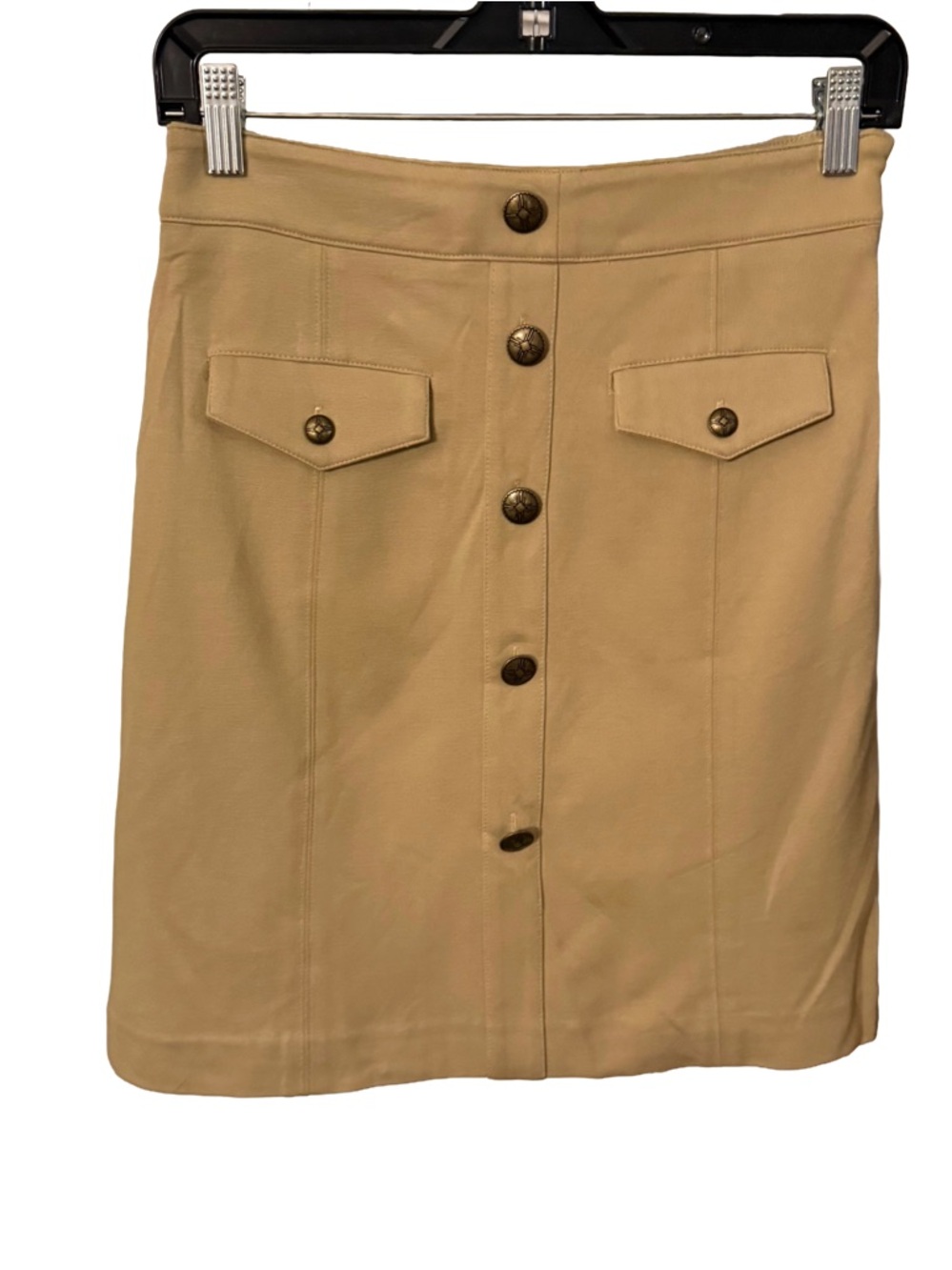 Lauren Ralph Lauren Camel Skirt Button Front Faux Pockets Sz S/P